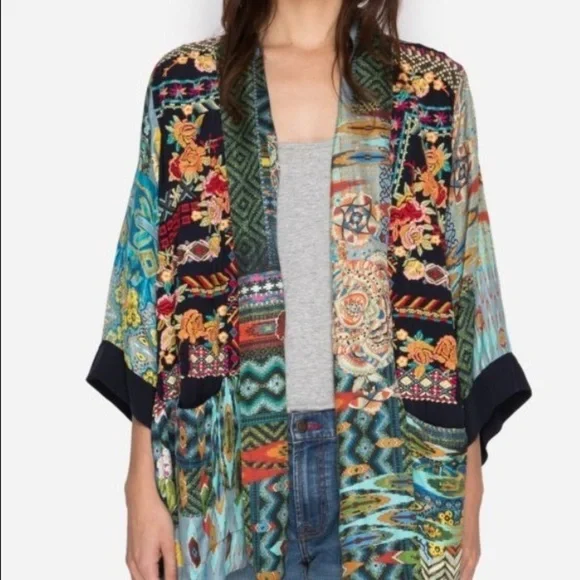 Johnny Was KobenEmbroidered Silk Twill Kimono GORGEOUS DESIGN AND RARE NWT
